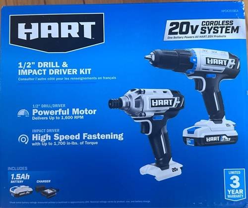 HART 20V Drill/Impact Kit w/ 1.5Ah Lithium-Ion Battery 3-Jaw Chuck